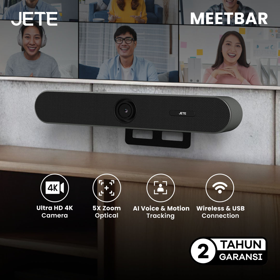Foto Webcam Webcam Video Conference JETE Meetbar 4K UHD 5x Digital Zoom dengan