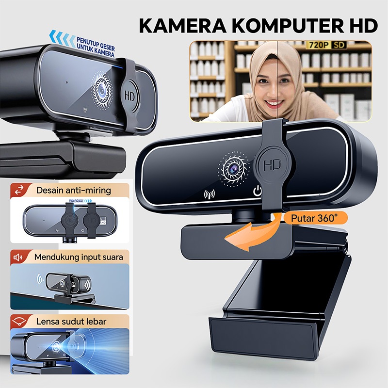 Foto Webcam Webcam HD Kamera Auto Fokus dengan Shutter Privasi Fisik